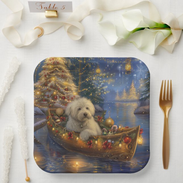 Assiettes En Carton Coton De Tulear Noël Festive Voyage (Mariage)