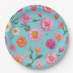 Assiettes En Carton Cottage noyau floral blanc marguerites fleurs rose