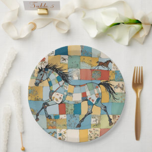 Assiettes En Carton Cottagecore Patchwork Horse Floral Color Block