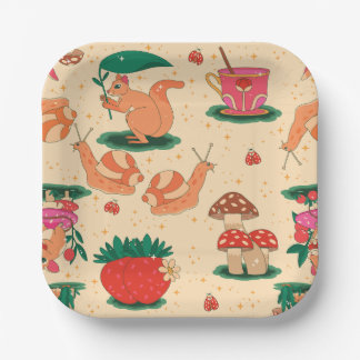 Assiettes En Carton cottagecore snail magic strawberry squirrel beige