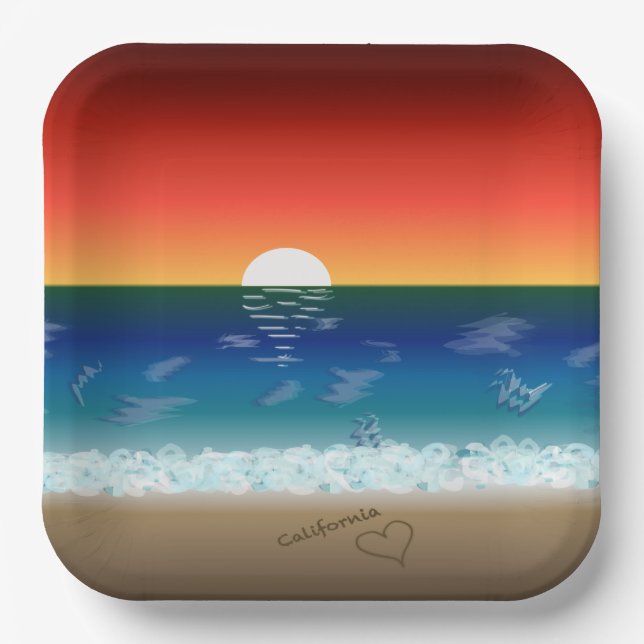 Assiettes En Carton Coucher de soleil en Californie | Beach Sand Heart (Recto)