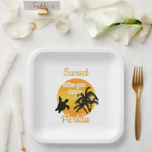 Assiettes En Carton Coucher de soleil mignon en Floride  