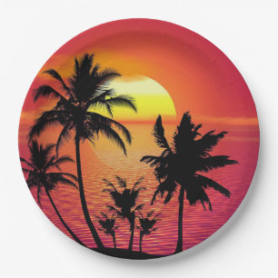 Assiettes En Carton Coucher de soleil tropical