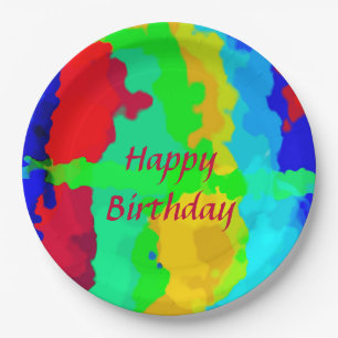 Assiettes En Carton Couleur Abstrait Joyeux Anniversaire Colorful Text
