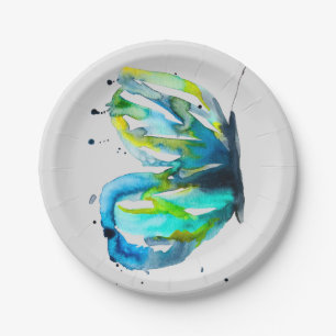 Assiettes En Carton Couleur d'aquarelle d'art papillon bleu