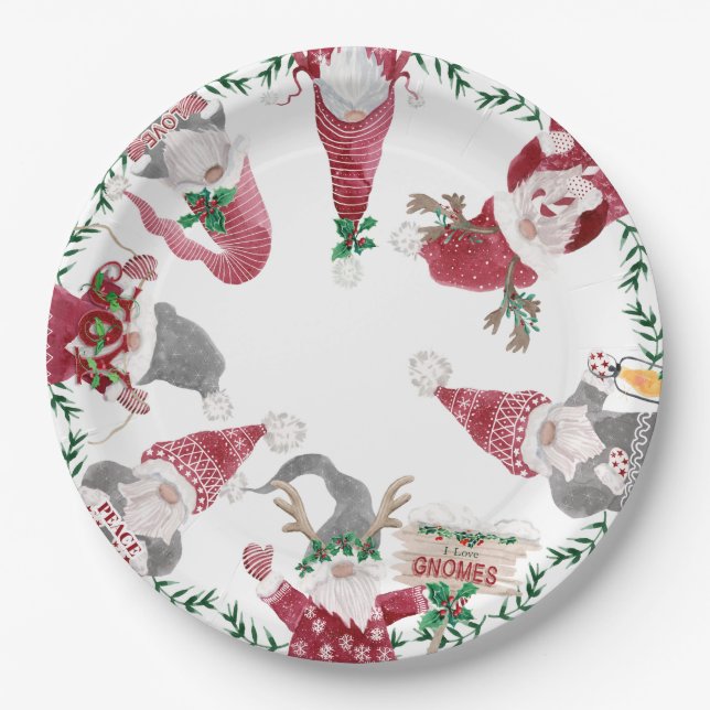 Assiettes En Carton Couleur d'aquarelle rouge gris gris (Devant)