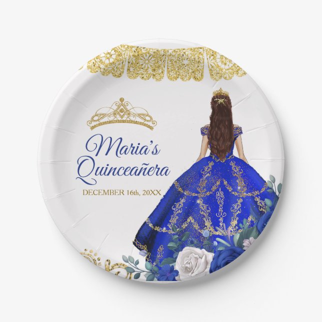 Assiettes En Carton Couleur de l'aquarelle Quinceañera Royal Blue Flow (Devant)