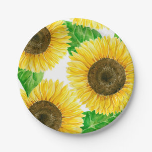Assiettes En Carton Couleur d'eau des fleurs de soleil