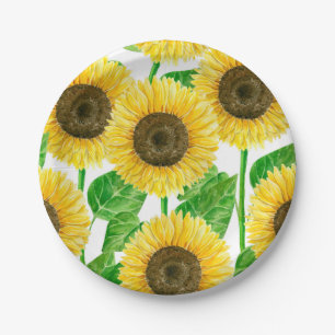 Assiettes En Carton Couleur d'eau des fleurs de soleil