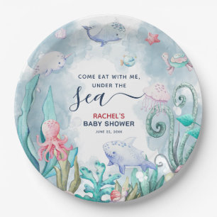 Assiettes En Carton Couleur d'eau douce sous le Baby shower marin
