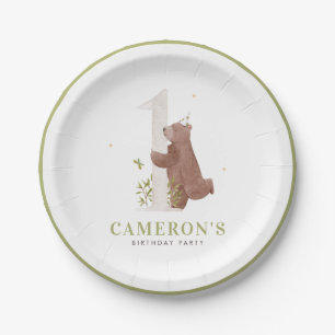 Assiettes En Carton Couleur d'eau mignonne Ours Woodland Première fête