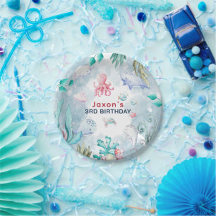 Assiettes En Carton Couleur d'eau mignonne pour les enfants sous la me