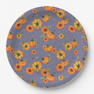 Assiettes En Carton Couleur d'eau peinte Citrouille d'automne orange/v