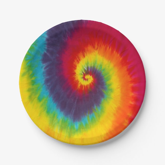 Assiettes En Carton Couleur Super Cool Rainbow Swirl Tie (Devant)