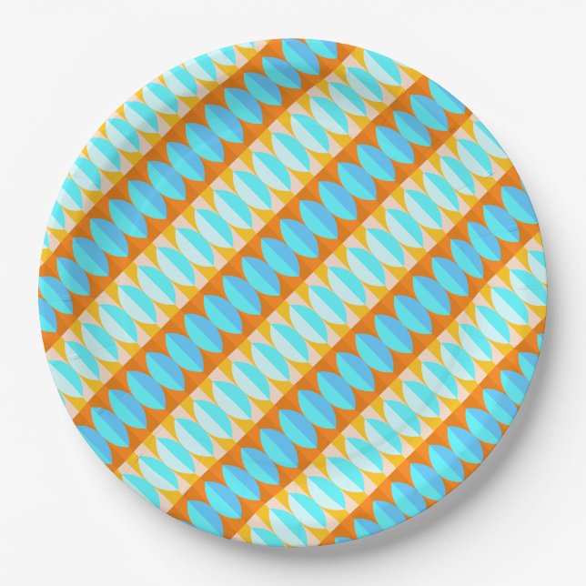 Assiettes En Carton Couleur Turquoise Bleu Orange Jaune Motif (Devant)