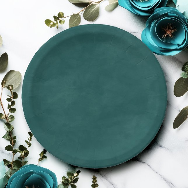 Assiettes En Carton Couleur Turquoise foncée simple Aquarelle modifiab (Elegant dark teal watercolor paper plates with a minimalist design.)