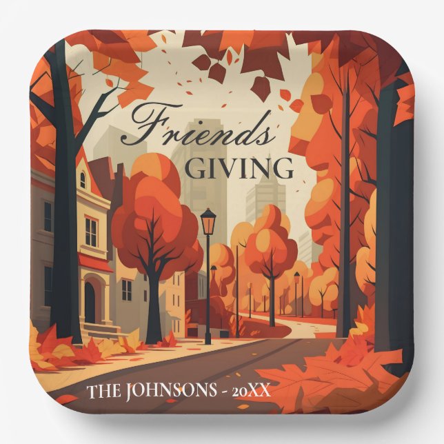 Assiettes En Carton Couleurs automnales Art Friendsgiving (Recto)