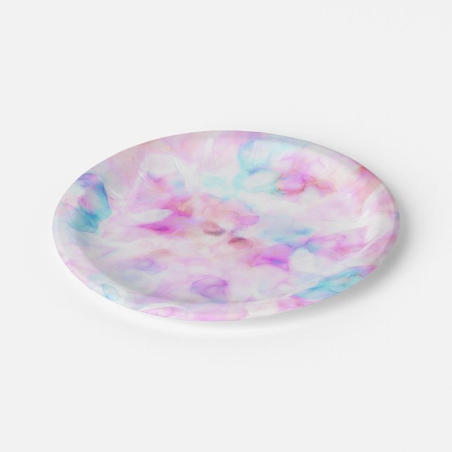 Assiettes En Carton Couleurs de Barbe à Papa Aquarelle Glam (Angle)