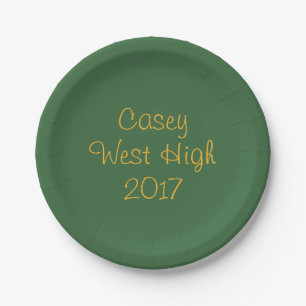 Assiettes En Carton Couleurs de l'école Forêt Vert et or Graduation