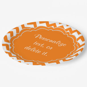 Assiettes En Carton Couleurs de l'école-Monogramme Chevron Orange-Blan