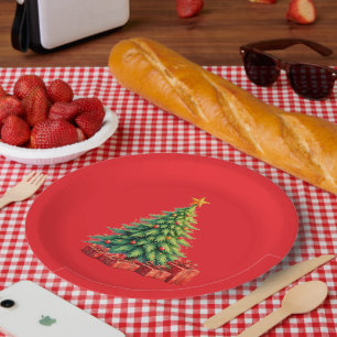 Assiettes En Carton Couleurs de Noël, Arbre de Noël Décoré,