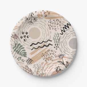 Assiettes En Carton Couleurs de terre avec des formes abstraites décor
