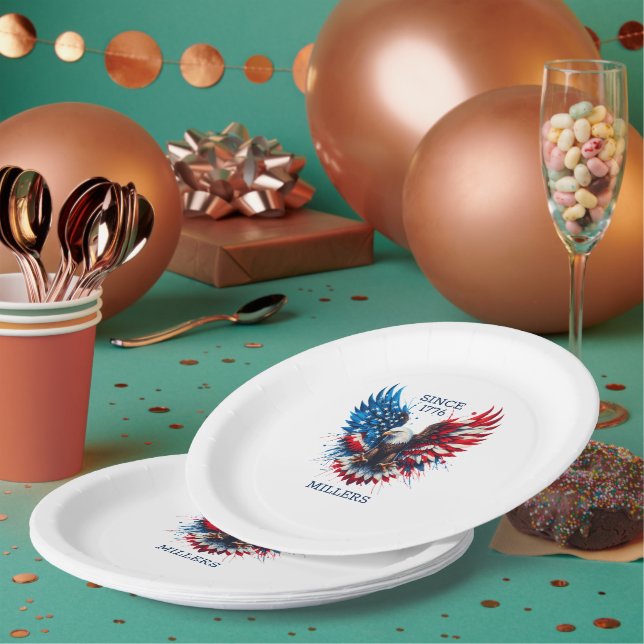 Assiettes En Carton Couleurs patriotiques personnalisées Amérique Aigl (Multi)