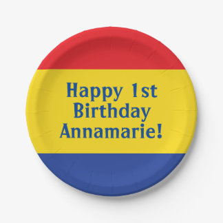 Assiettes En Carton Couleurs primaires Rouge Jaune Bleu 1er anniversai