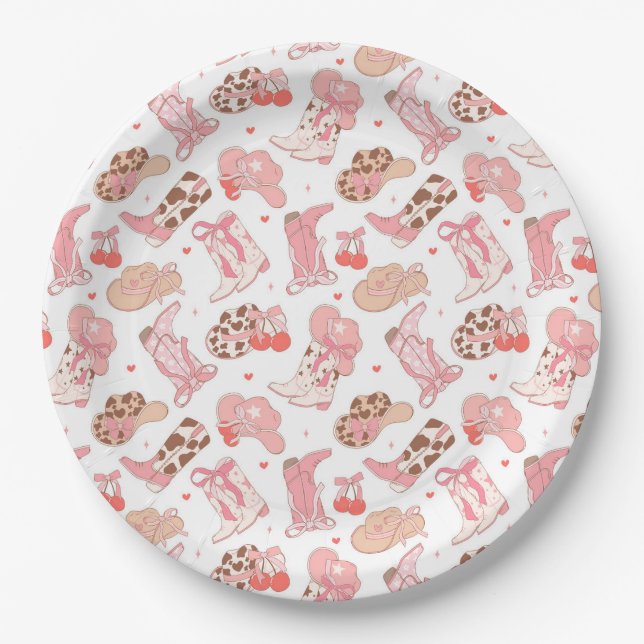 Assiettes En Carton Country Girl Cowboy Boots n’Casquette (Devant)