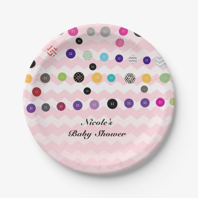 Assiettes En Carton Coup De Baby shower Rose Bouton (Devant)