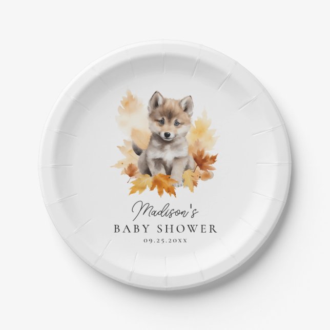 Assiettes En Carton Coupe du loup de bois mignon Baby shower automne (Devant)