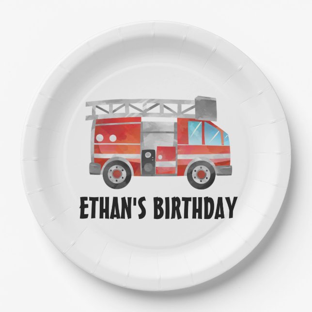 Assiettes En Carton Coupe Red Firetruck fête d'anniversaire (Devant)