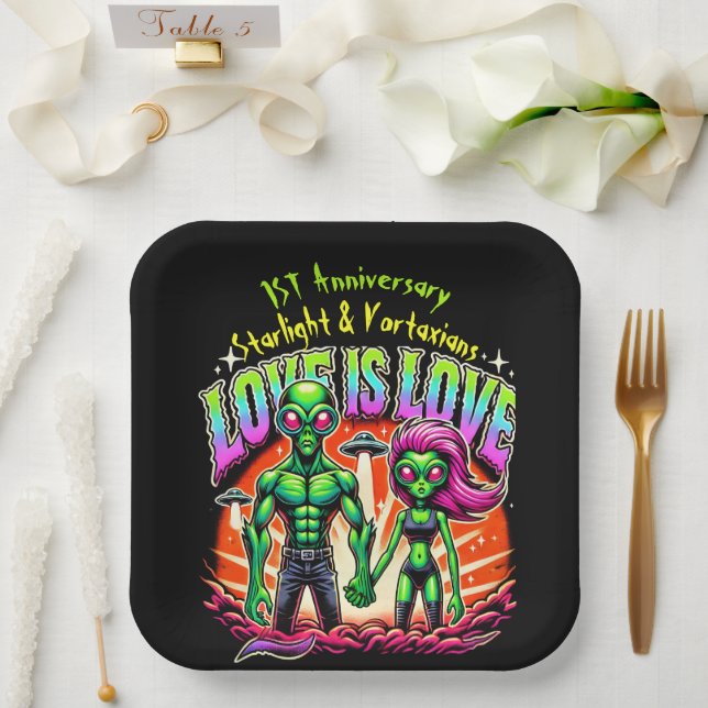Assiettes En Carton Couple Alien dans l'amour cosmique (Mariage)