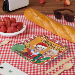 Assiettes En Carton Couple caricature rouge et or joyeux