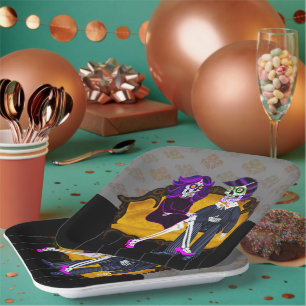 Assiettes En Carton Couple de crânes de sucre modernes sur un canapé j
