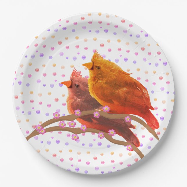 Assiettes En Carton Couple de jolis oiseaux cardinaux (Devant)