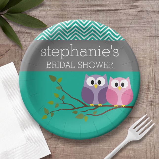 Assiettes En Carton Couple d'hibou sur la Fête des mariées des branche (Custom bridal shower plates)