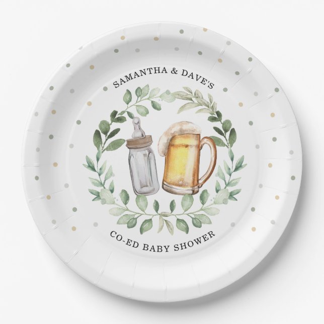 Assiettes En Carton Couples de bière neutres Baby shower verdure Cheve (Devant)