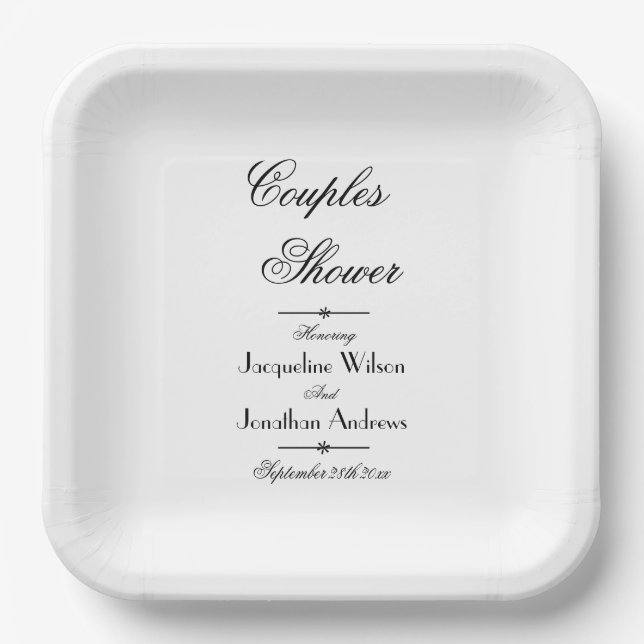 Assiettes En Carton Couples Douche Simple Élégant Noms De Script (Recto)