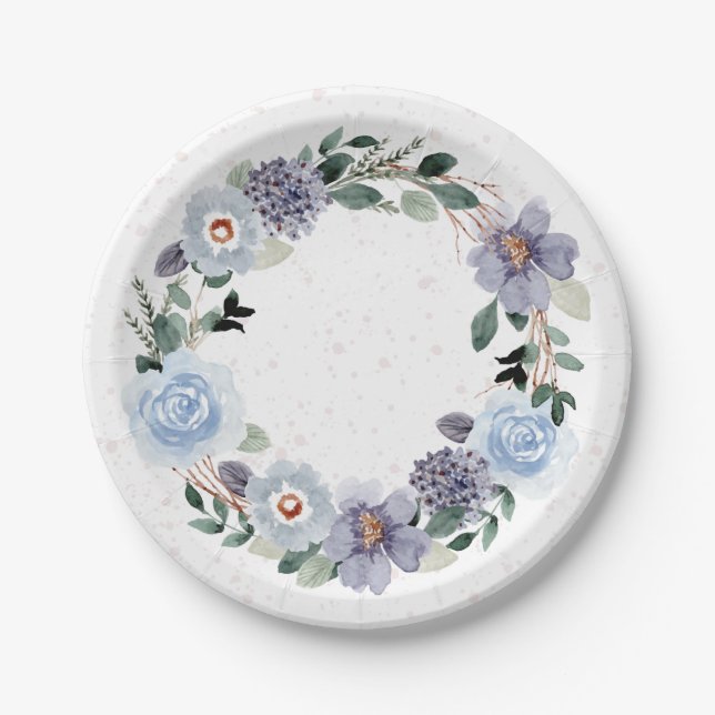 Assiettes En Carton Courbe d'aquarelle florale (Devant)