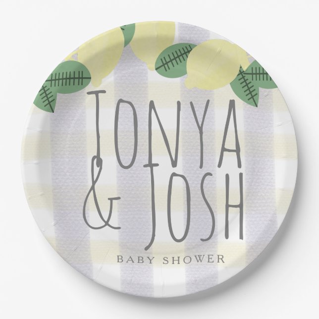 Assiettes En Carton Couronne de citron moderne Citron Jaune Gris (Devant)