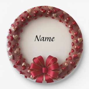 Assiettes En Carton Couronne de cœur décorative avec des cœurs rouges 