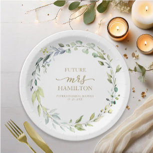 Assiettes En Carton Couronne de eucalyptus verdure pour douche de mari