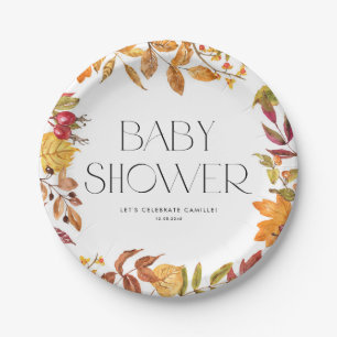 Assiettes En Carton Couronne de feuilles d'automne à l'aquarelle Baby