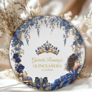 Assiettes En Carton Couronne de Fleurs de Quinceañera en Bleu Royal Do