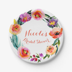 Assiettes En Carton Couronne de fleurs éclatante et audacieuse en aqua