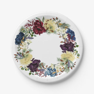 Assiettes En Carton Couronne de fleurs Roses florales d'hiver magnifiq