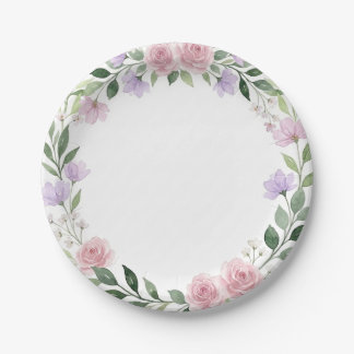 Assiettes En Carton Couronne de fleurs sauvages aquarelle pour Baby Sh
