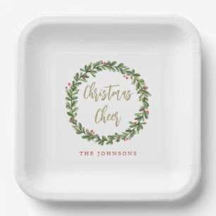 Assiettes En Carton Couronne de joie de Noël en écriture dorée personn