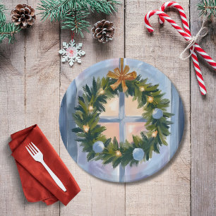 Assiettes En Carton Couronne de Noël aquarelle